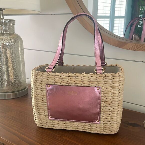 Frances Valentine Pink and Tan Woven Tote - Picture 1 of 9